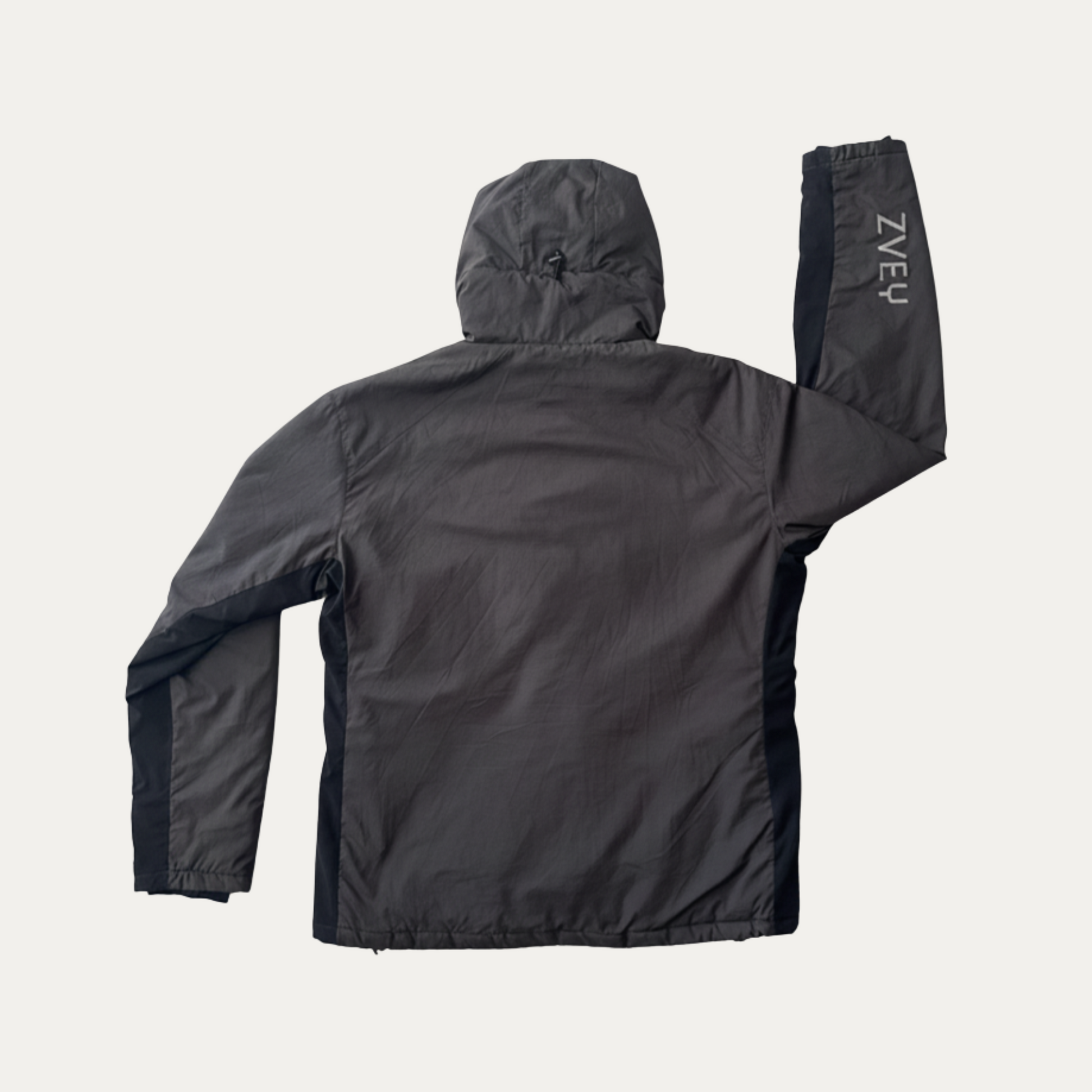 Black jacket with a brand logo on a white background